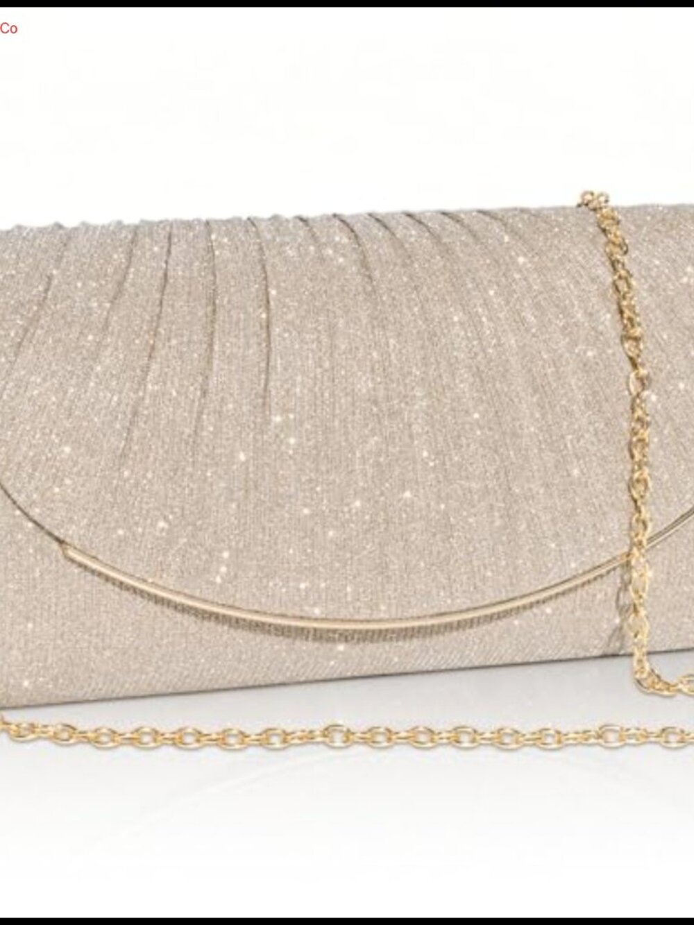 Pleated Sparkling Evening Clutch with Detachable Gold Chain Crossbody Bag